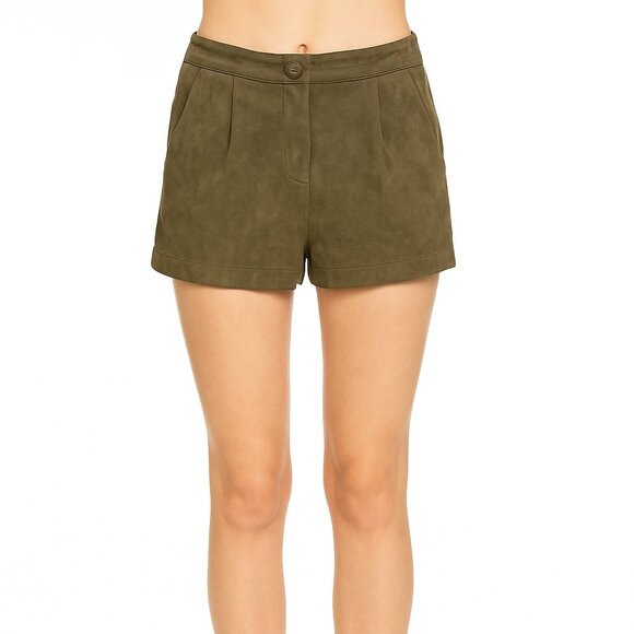 MITTOSHOP Faux Suede High-Waist Shorts | Olive Brown Soft Touch - Picture 4 of 4
